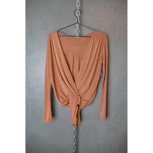 Free People‎ Intimately Bodysuit Women's Small Long Sleeve Twist Front Copper XS
